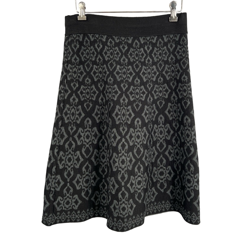 Icelandic Design Wool Blend Jacquard Knit Skirt Black Gray Geometric Patterned S